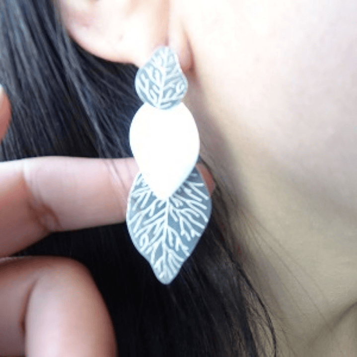 Aros De Plata 925 Hojas Con Relieve  2