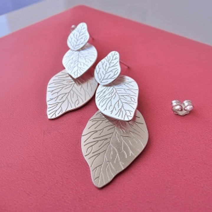 Aros De Plata 925 Hojas Con Relieve  3