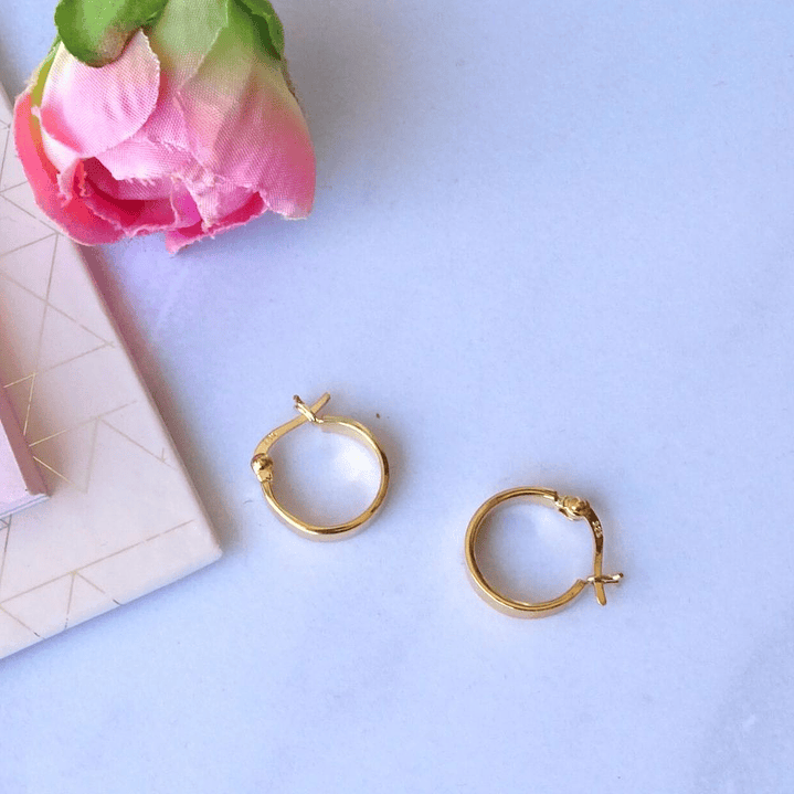 Aros De Plata Con Baño De Oro Argollas Clásicos 15mm 3