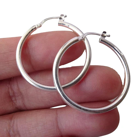 Aros De Plata 925 Argollas Gruesa 30mm 
