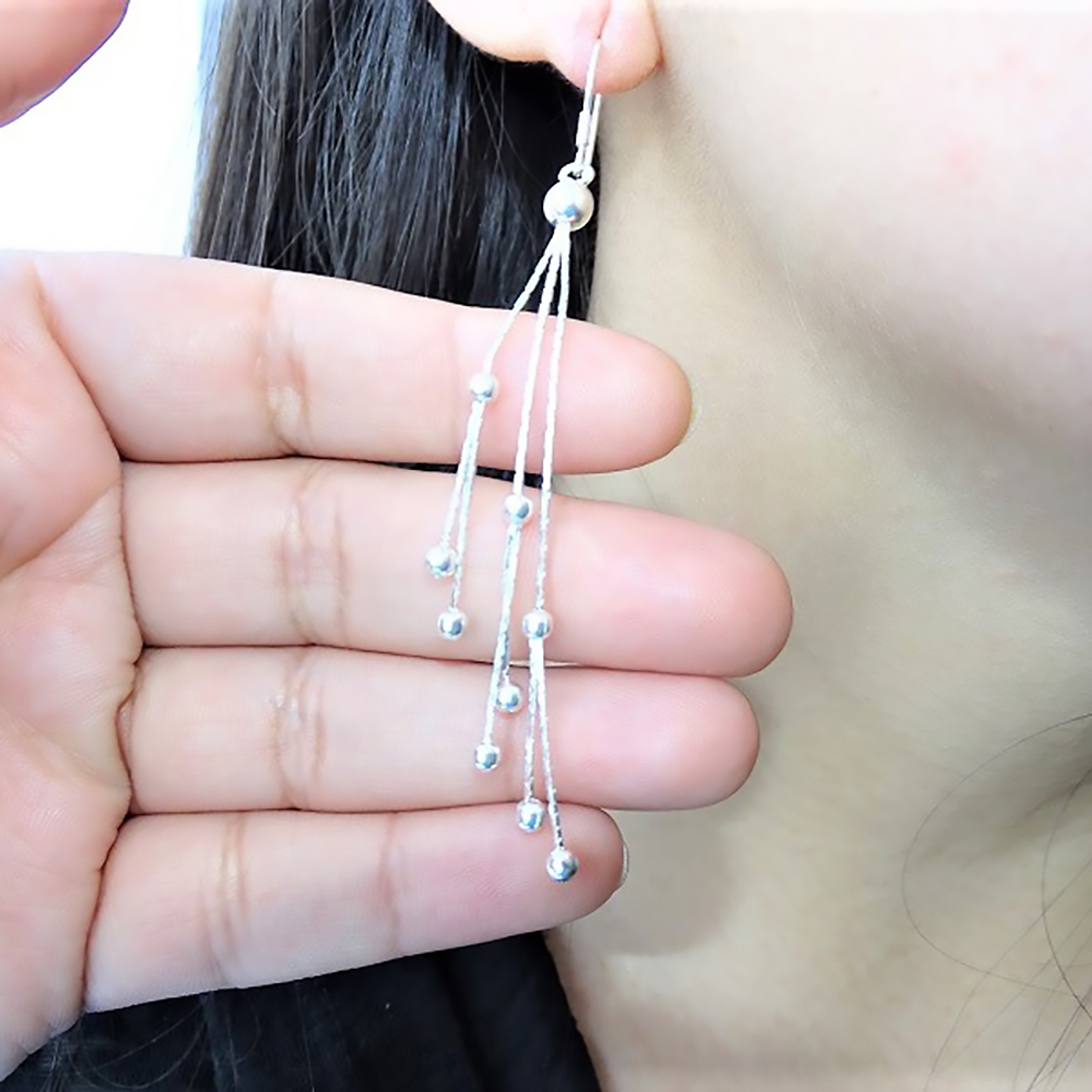 Aros De Plata 925 Largos Con Puntos 3