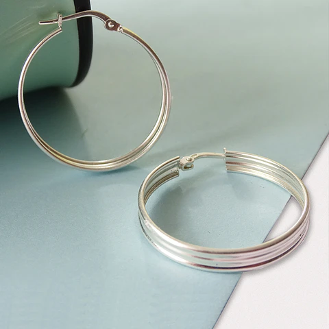 Aros De Plata 925 Argollas Mayu 27mm