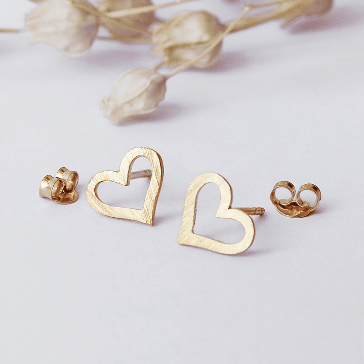 Aritos De Plata Con Baño De Oro Corazones Abiertos 3