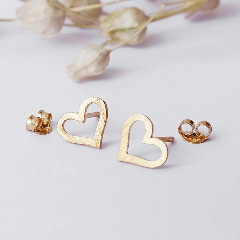 Aritos De Plata Con Baño De Oro Corazones Abiertos 3