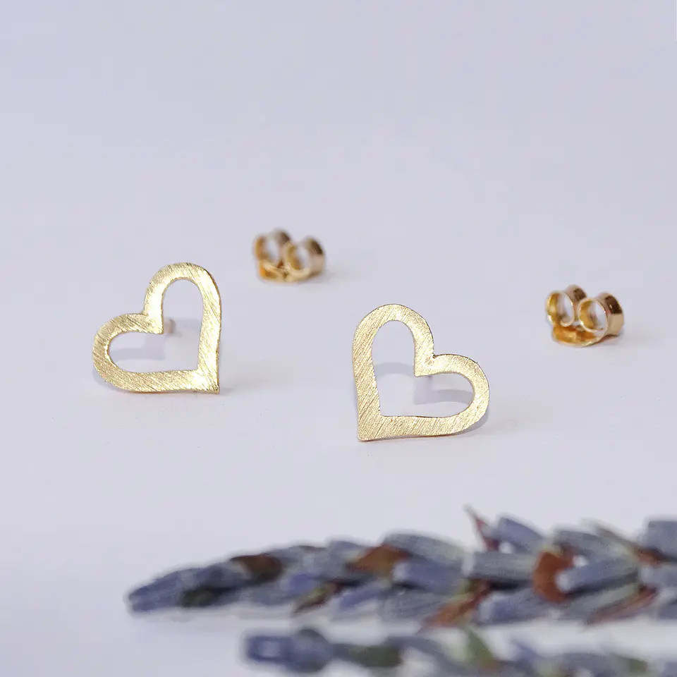 Aritos De Plata Con Baño De Oro Corazones Abiertos 4