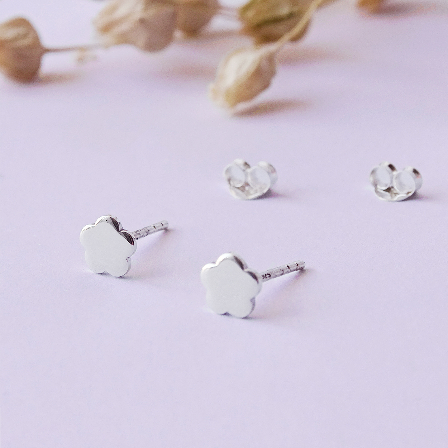 Aritos De Plata 925 Flor Plana 3