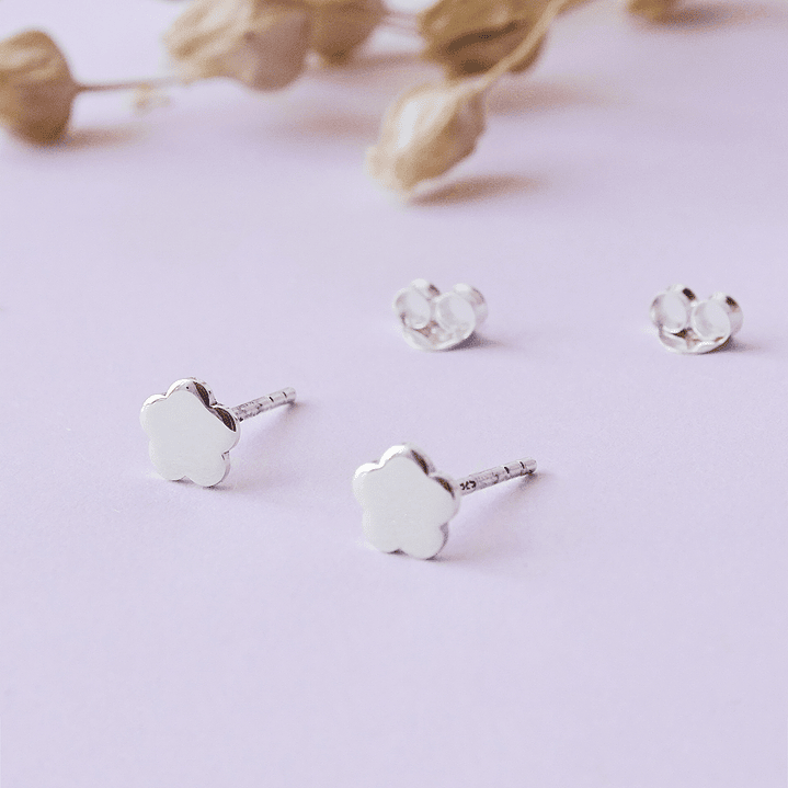 Aritos De Plata 925 Flor Plana 3