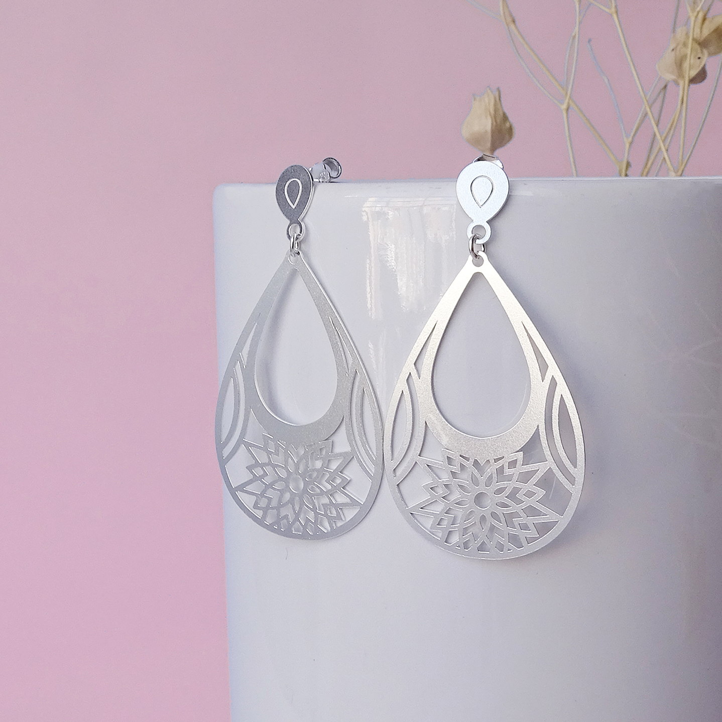 Aros De Plata 925 Gotas Flor 2