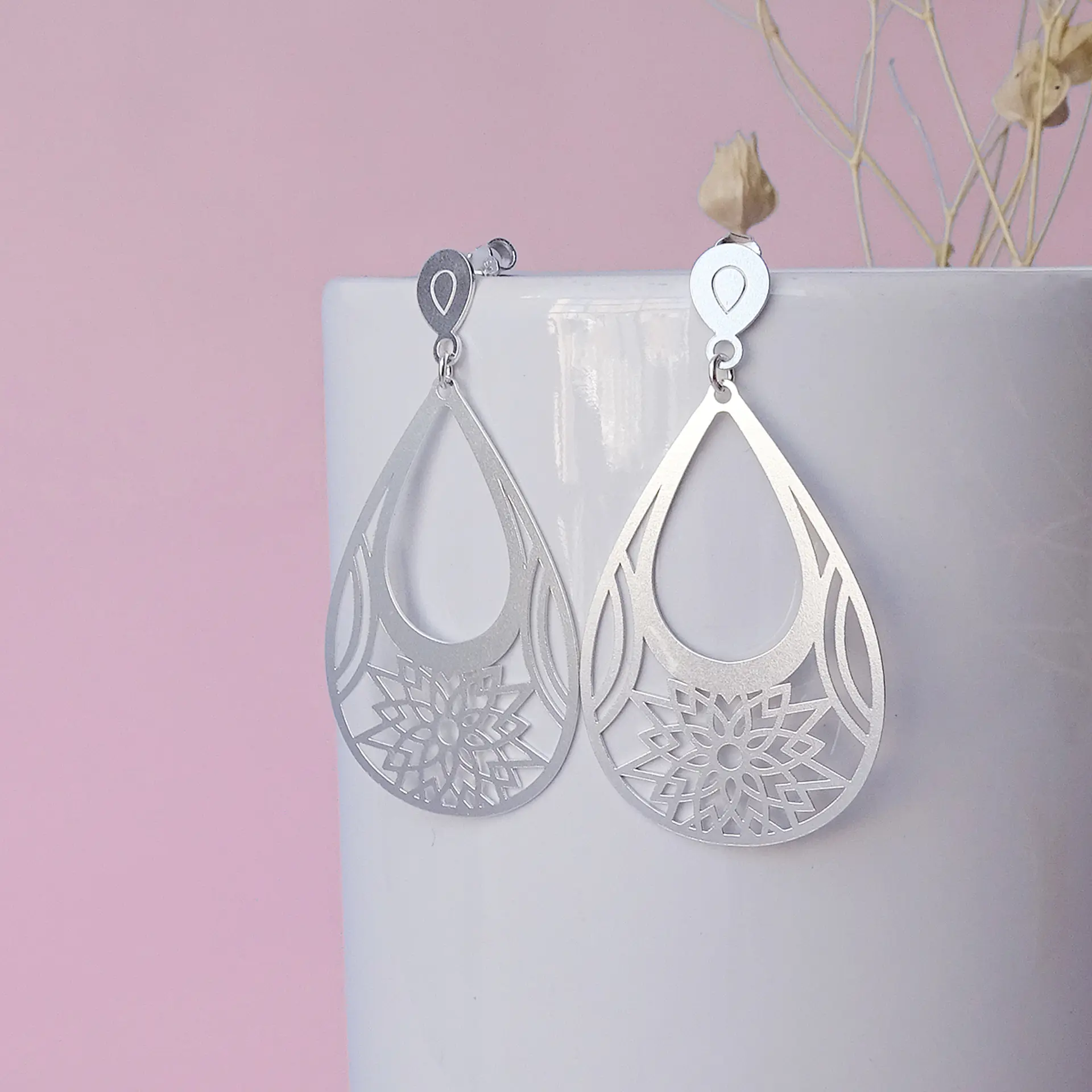 Aros De Plata 925 Gotas Flor 2