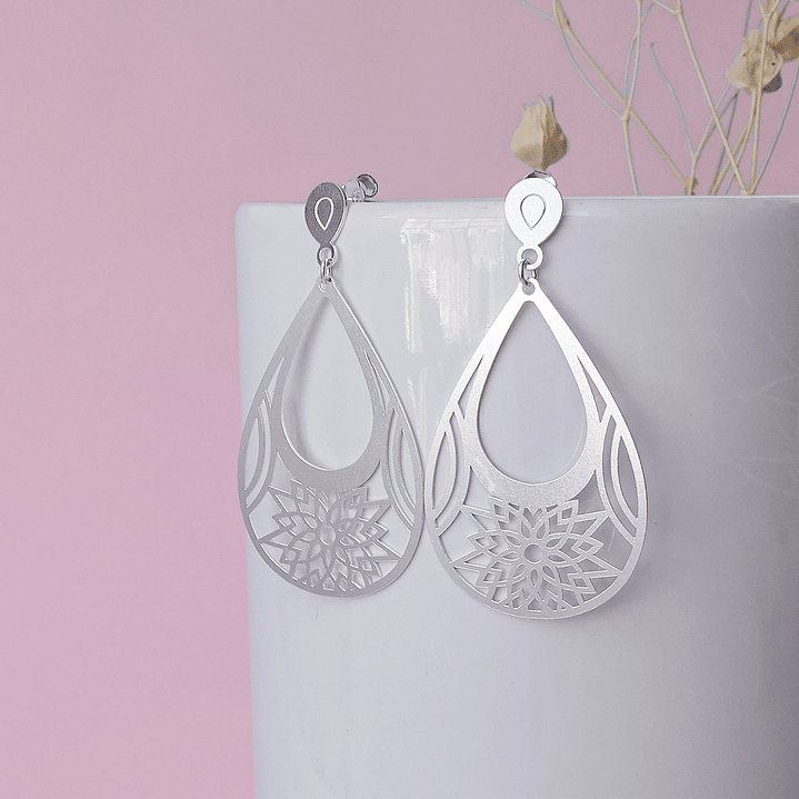 Aros De Plata 925 Gotas Flor 2