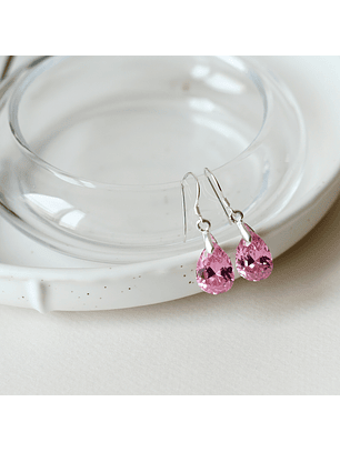 Aros De Plata 925 Gotas De Cristal Rosa