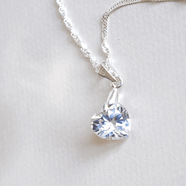 Cadena De Plata Singapur & Corazón De Zircón 2