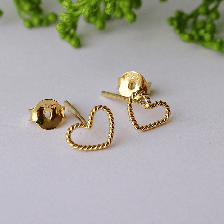 Aritos De Plata Con Baño De Oro Corazón Enroscado 4