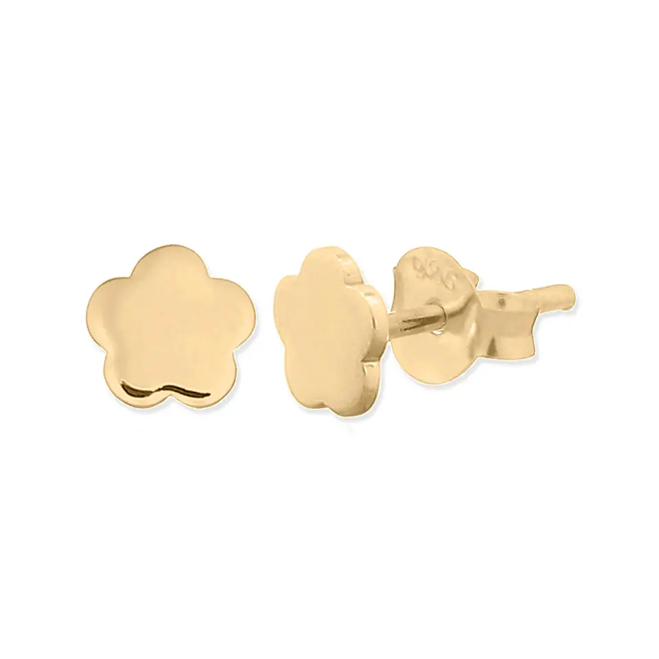 Aritos De Plata Con Baño De Oro Flor Plana 2