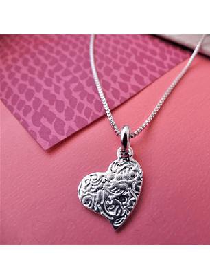 Cadena De Plata Veneciana & Corazón Tallado