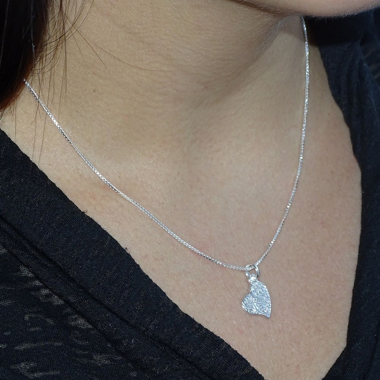 Cadena De Plata Veneciana & Corazón Tallado 3