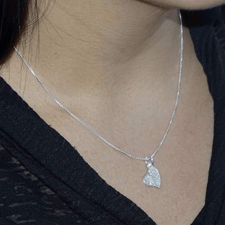 Cadena De Plata Veneciana & Corazón Tallado 3