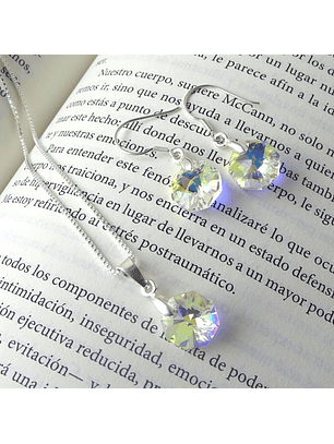 Conjunto De Plata 925 & Cristales Octágonos Aurora Boreal 