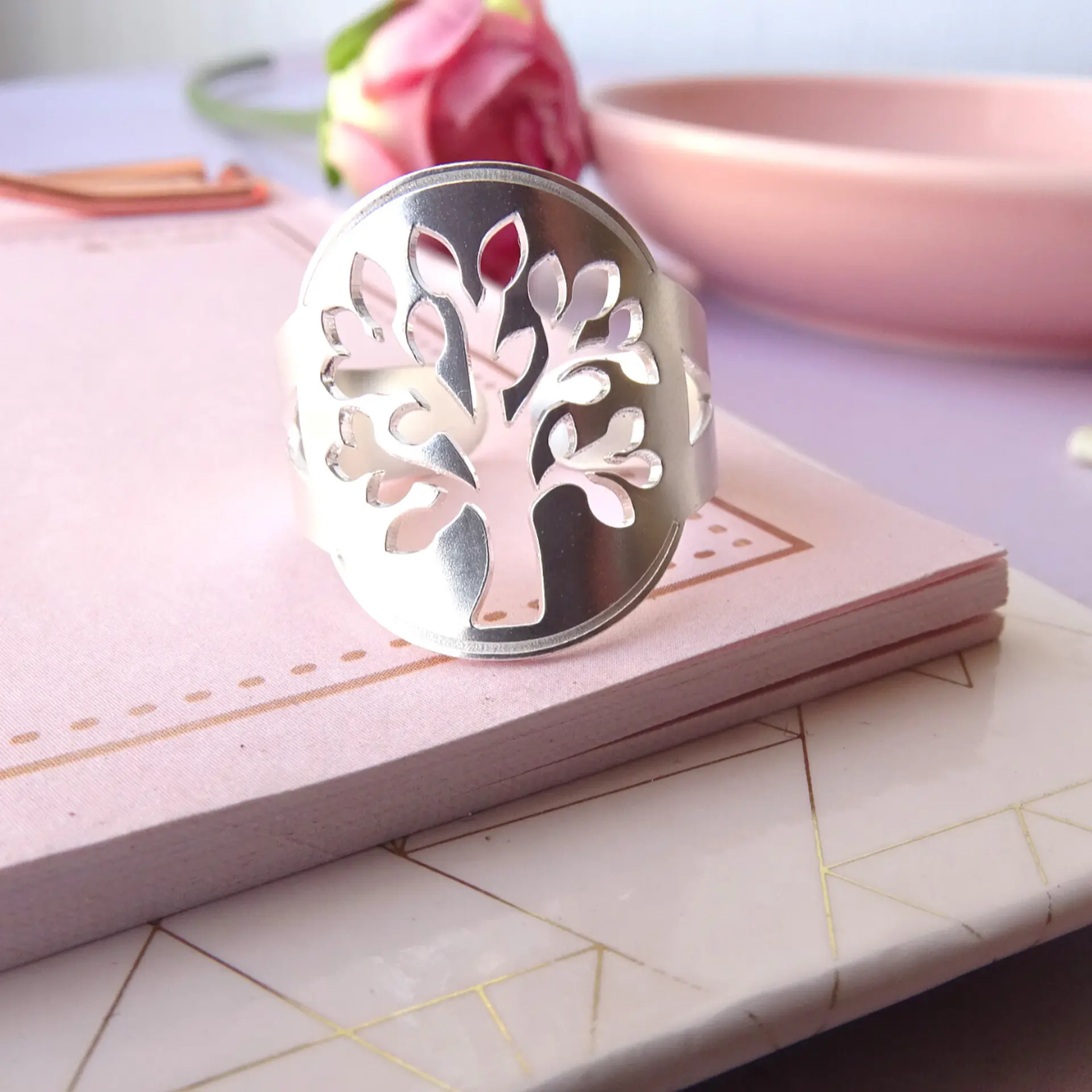 Anillo Ajustable Plata 925 Árbol De La Vida 3