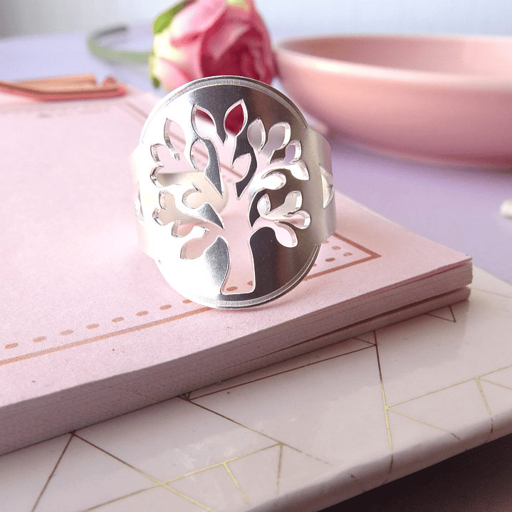 Anillo Ajustable Plata 925 Árbol De La Vida 3