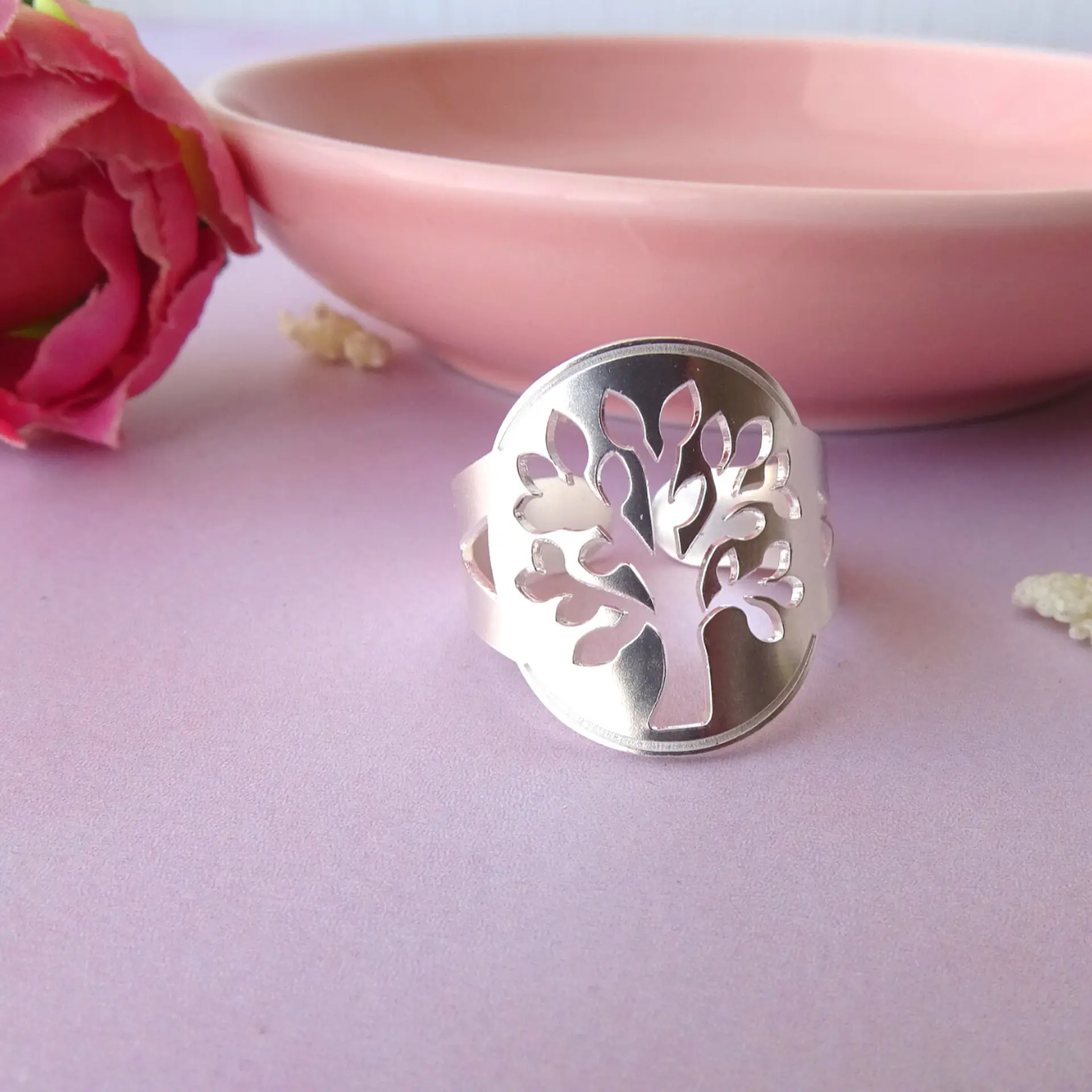 Anillo Ajustable Plata 925 Árbol De La Vida 4