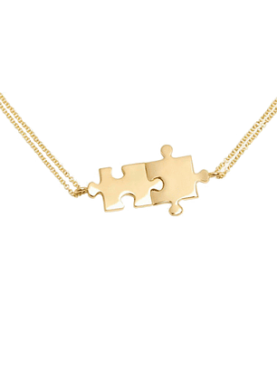 Collar De Plata Con Baño De Oro Doble Puzzles Hermanas