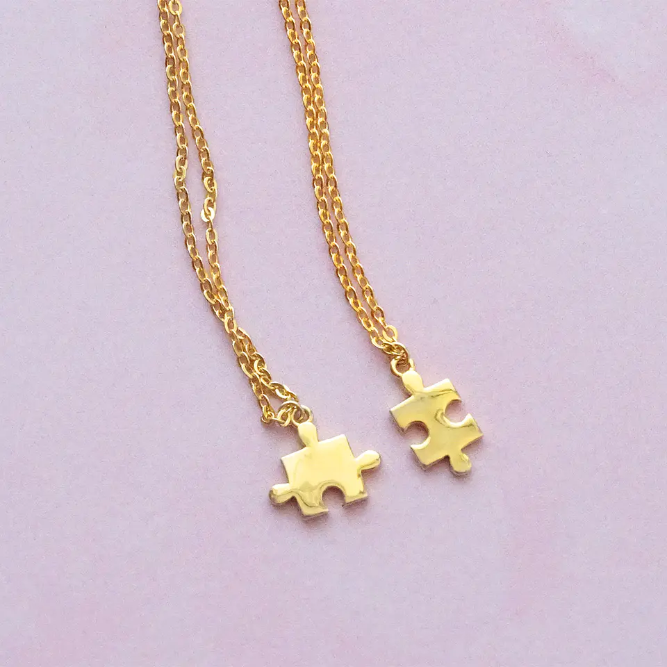 Collar De Plata Con Baño De Oro Doble Puzzles Hermanas 3