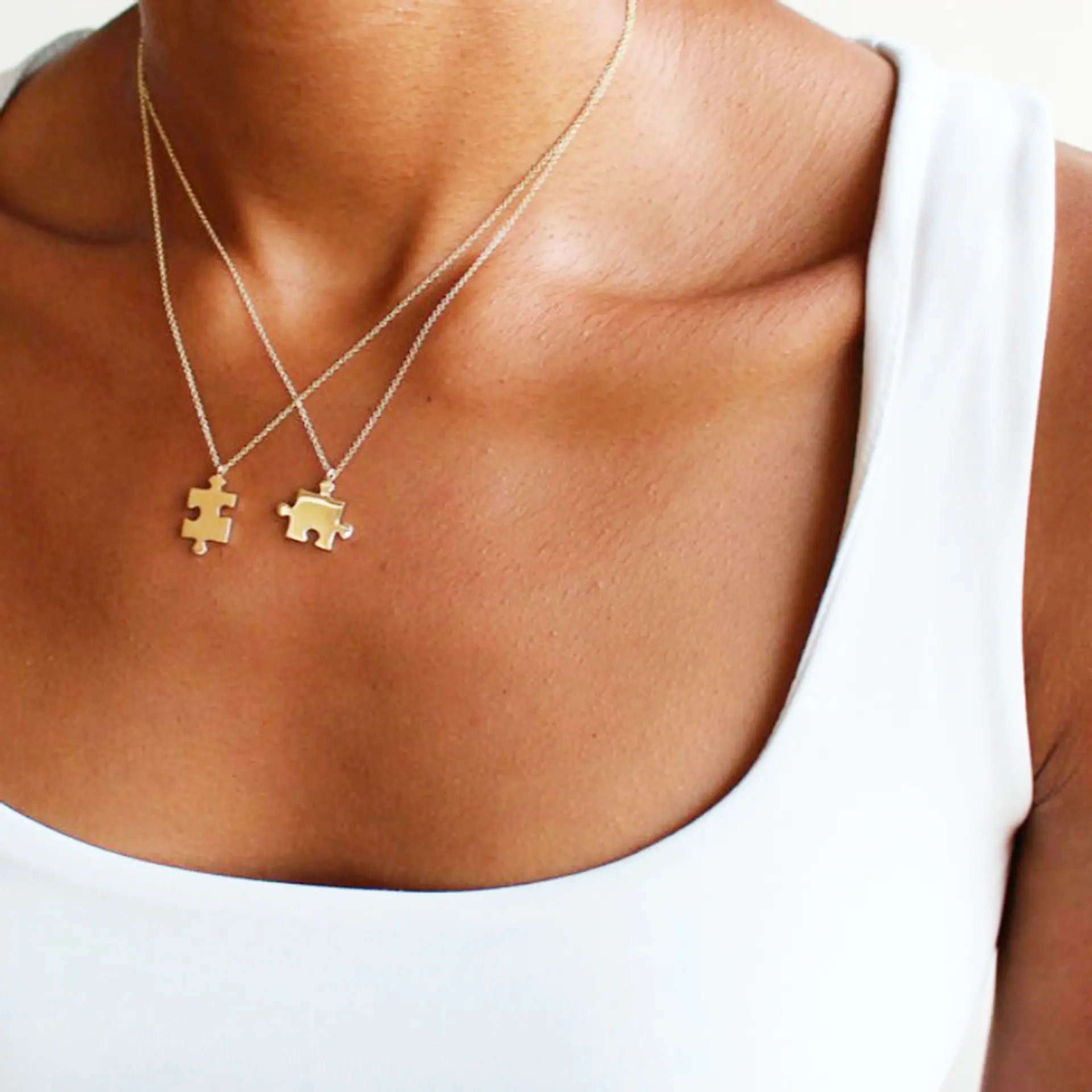 Collar De Plata Con Baño De Oro Doble Puzzles Hermanas 4
