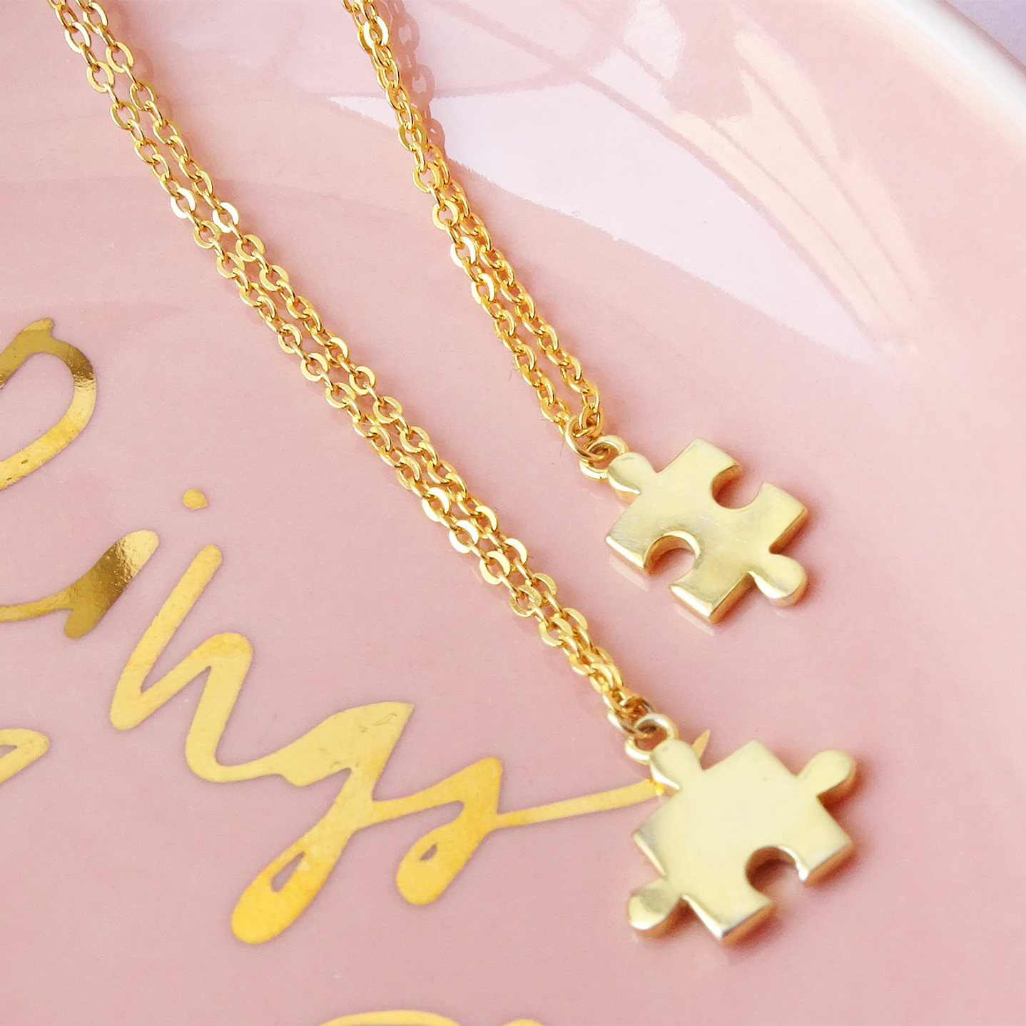 Collar De Plata Con Baño De Oro Doble Puzzles Hermanas 5