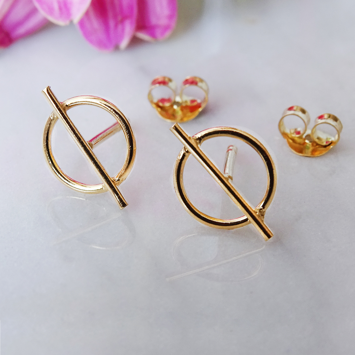 Aritos De Plata Con Baño de Oro Mini Circulo Áureo Dorado 3