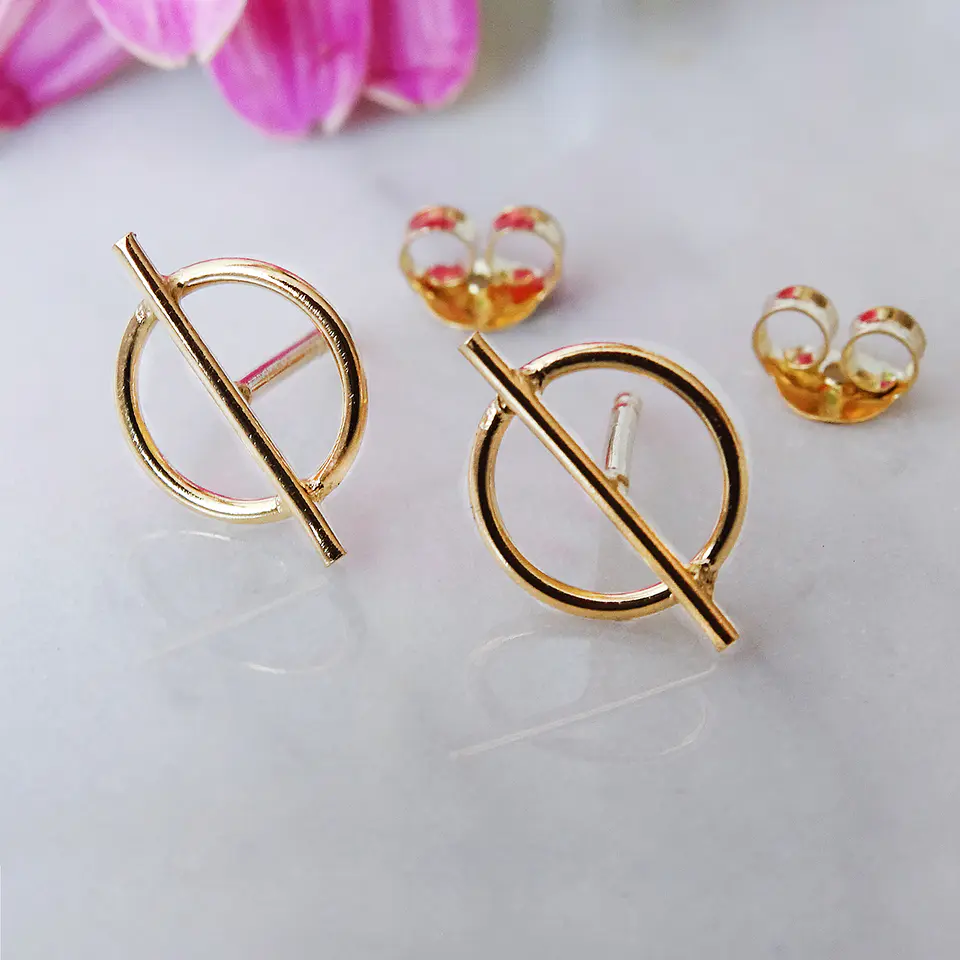 Aritos De Plata Con Baño de Oro Mini Circulo Áureo Dorado 3