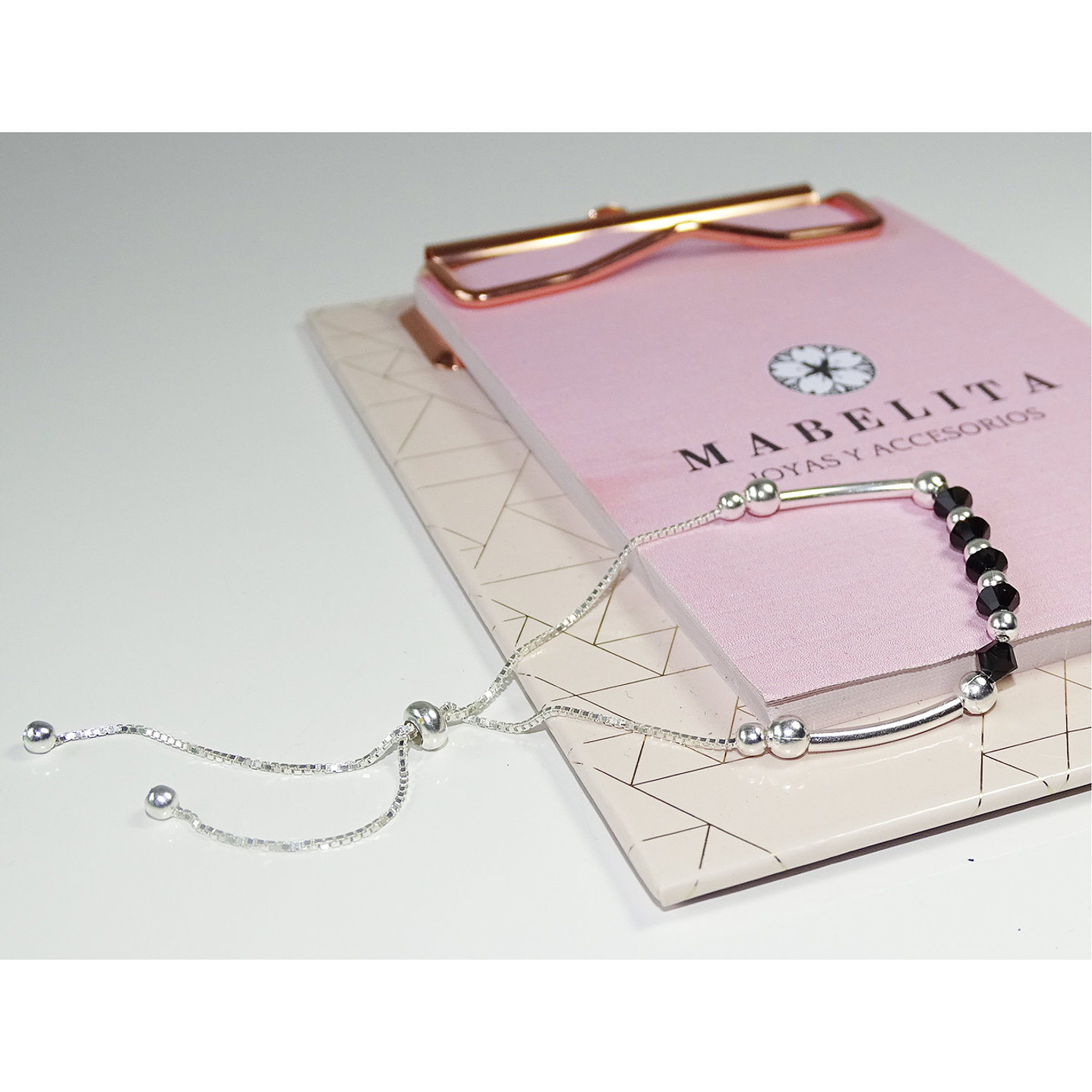 Pulsera De Plata 925 Ajustable Cristales Dark/Rose/Brillante 3