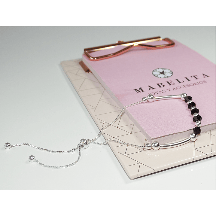 Pulsera De Plata 925 Ajustable Cristales Dark/Rose/Brillante 3