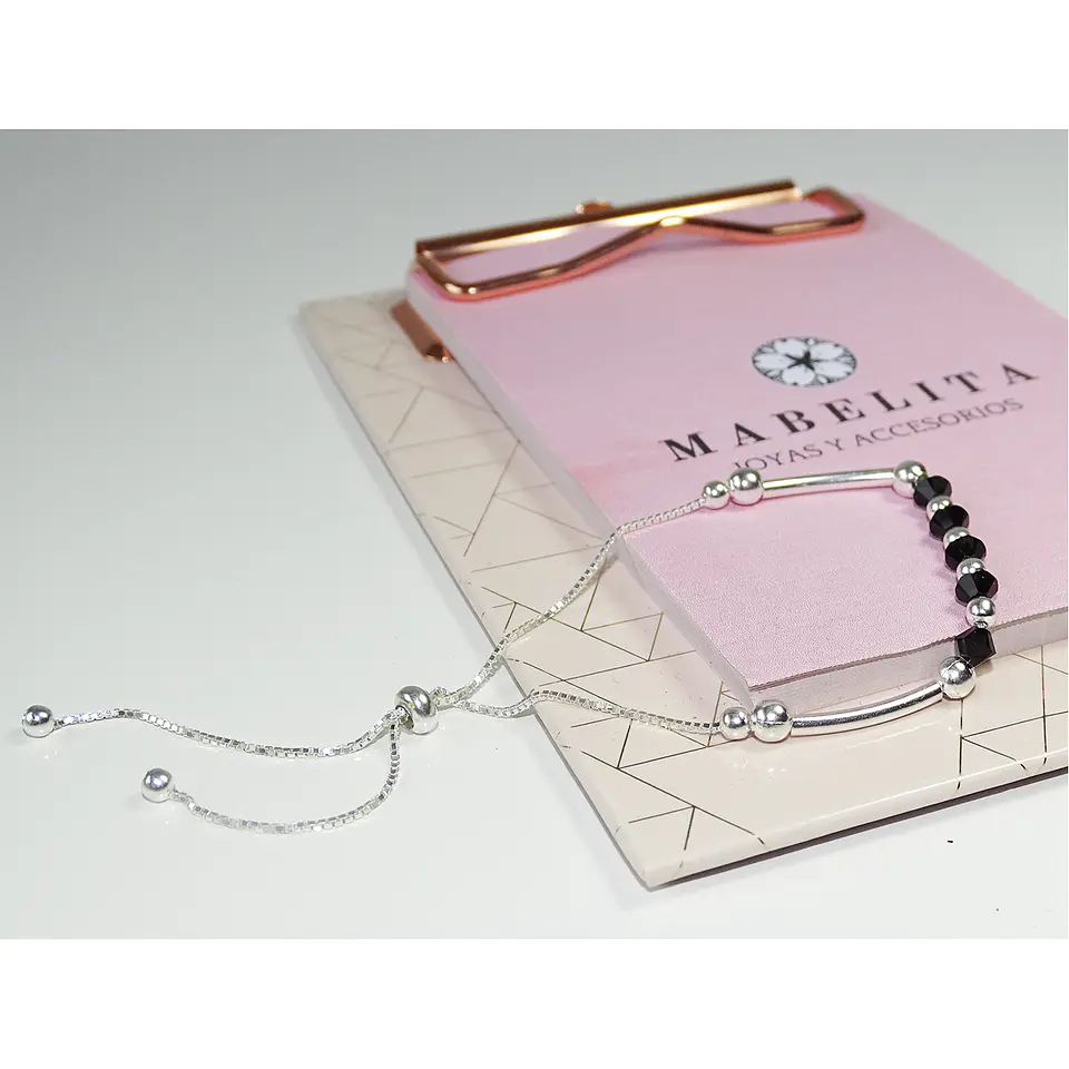 Pulsera De Plata 925 Ajustable Cristales Dark/Rose/Brillante 3