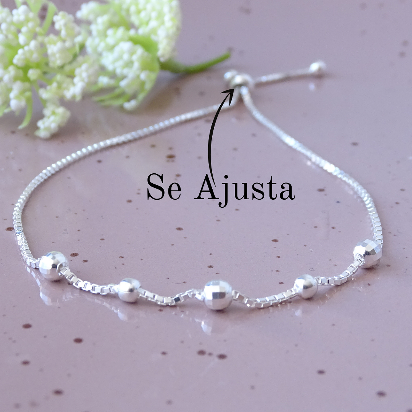 Pulsera De Plata Ley 925 Ajustable de Puntos  2
