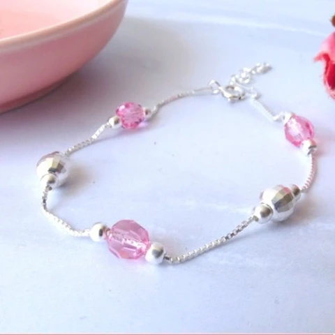 Pulsera De Plata 925 Puntos y Cristales Rosa/Azul/Violeta/Brillante