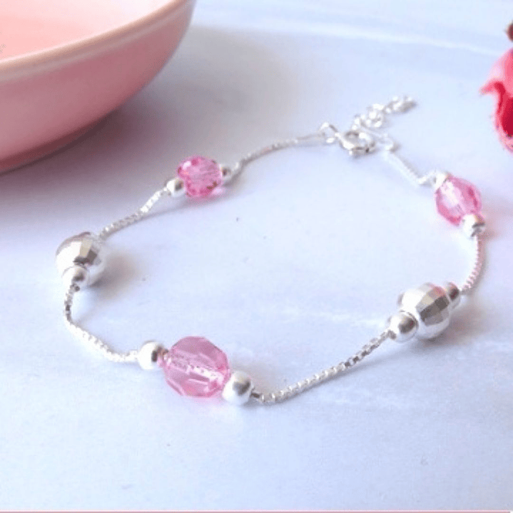 Pulsera De Plata 925 Puntos y Cristales Rosa/Azul/Violeta/Brillante 2