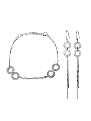 Conjunto Pulsera y Aros Largos con Circulos Satinados