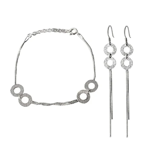 Conjunto Pulsera y Aros Largos con Circulos Satinados