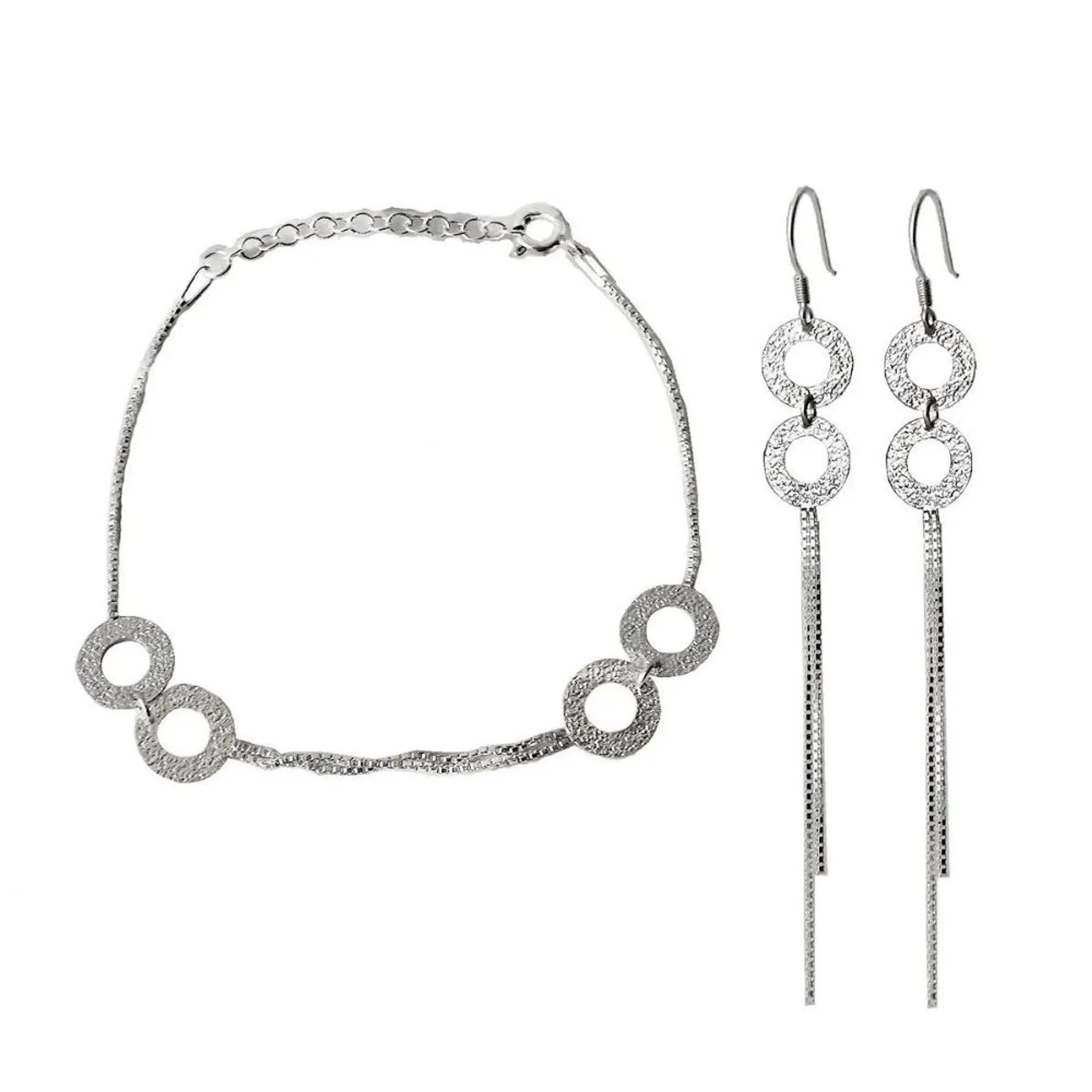 Conjunto Pulsera y Aros Largos con Circulos Satinados 1
