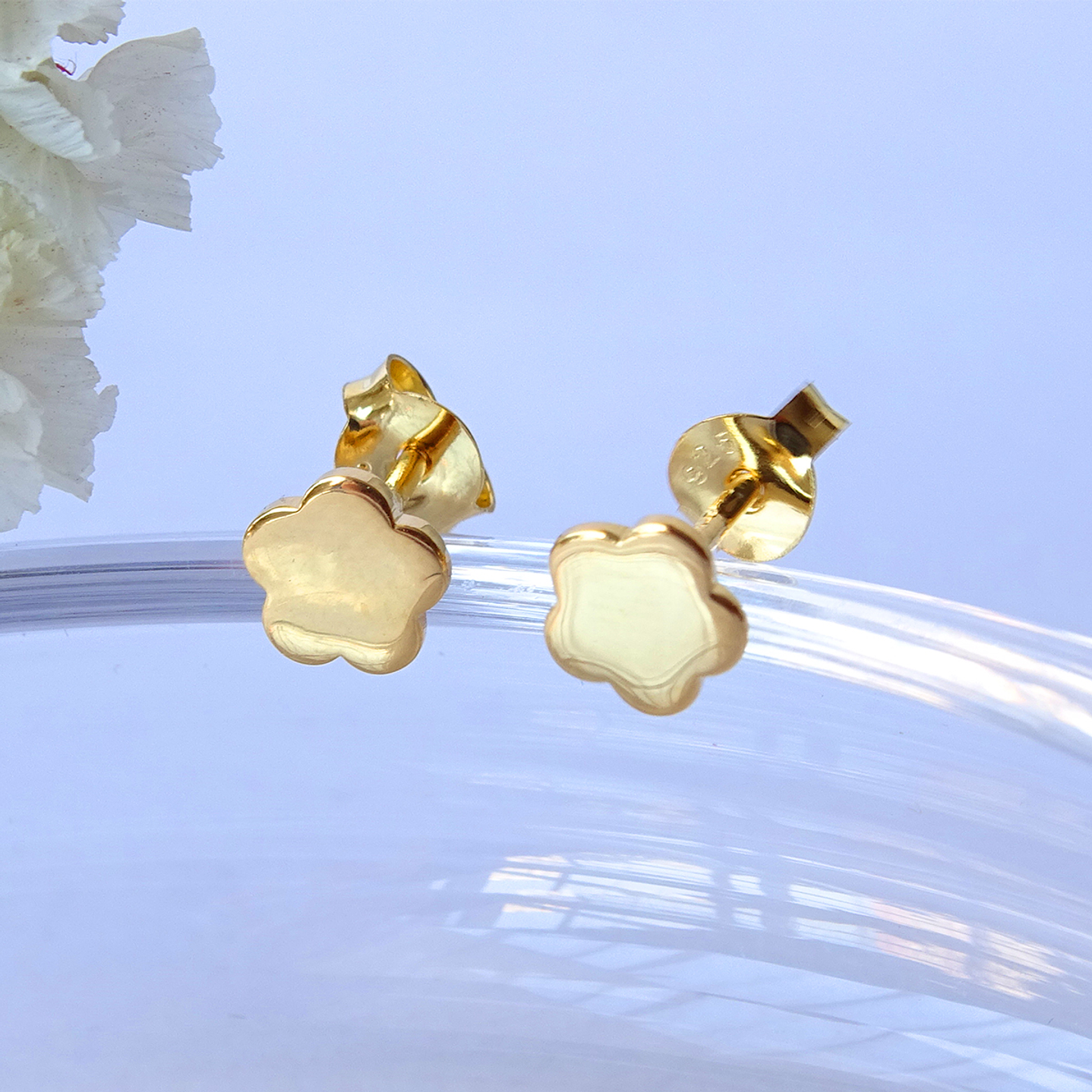 Aritos De Plata Con Baño De Oro Flor Plana 3