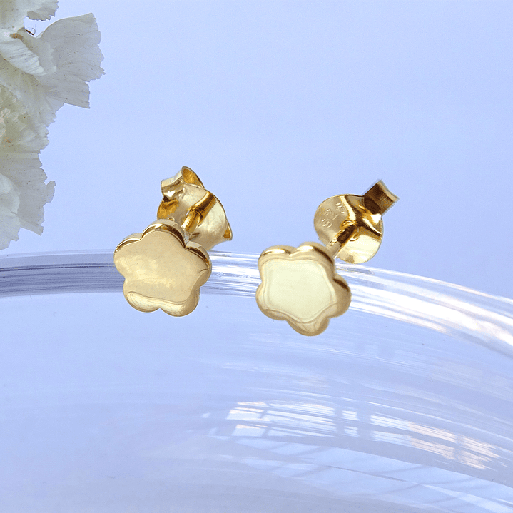 Aritos De Plata Con Baño De Oro Flor Plana 3