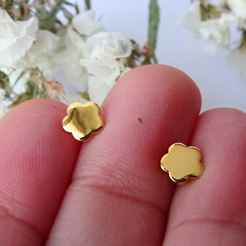 Aritos De Plata Con Baño De Oro Flor Plana 5