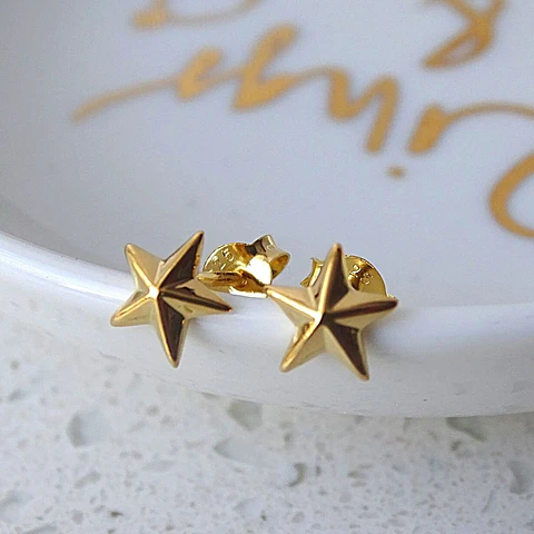 Aritos De Plata Con Baño de Oro Estrella Nautica