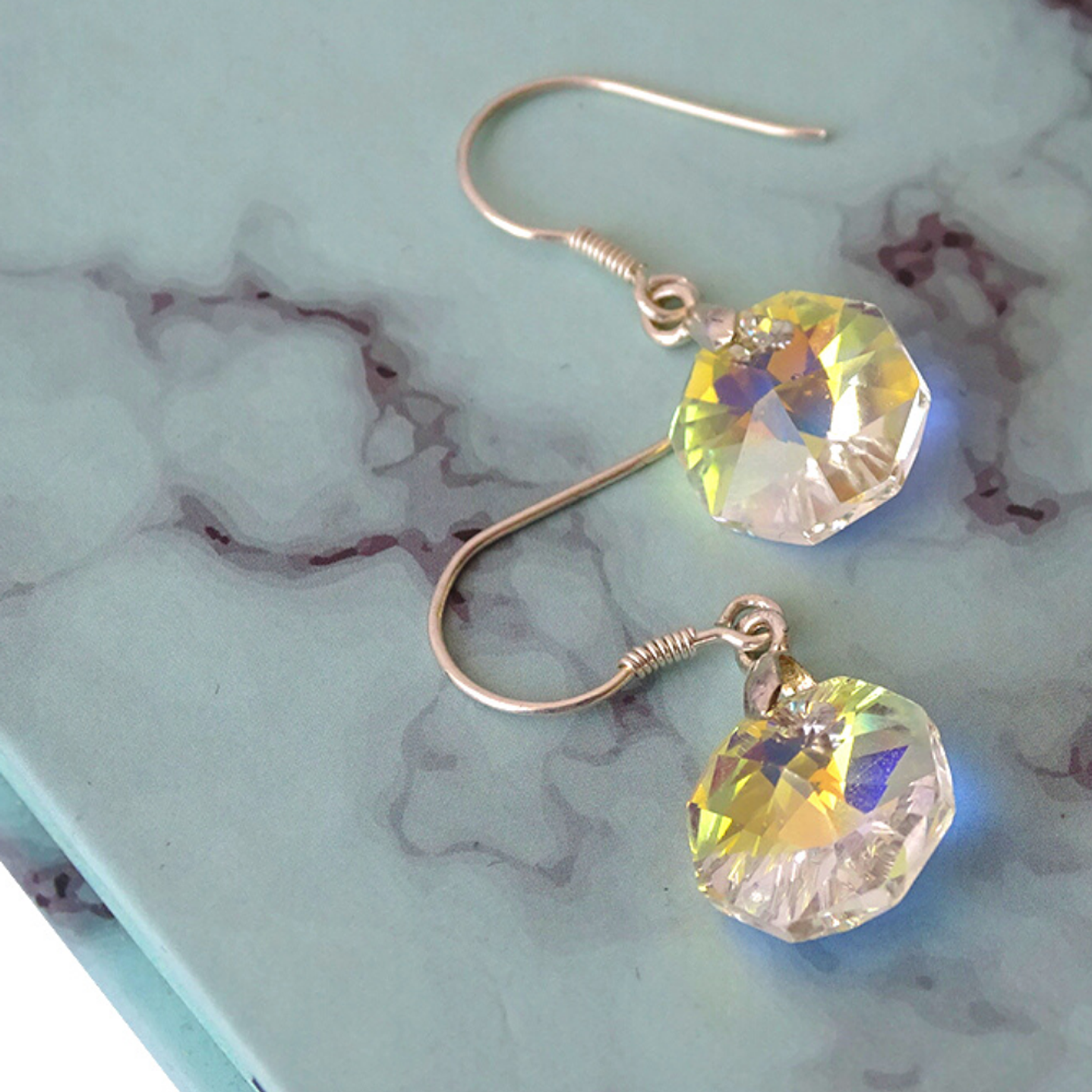 Aros De Plata 925 De Octágonos Cristal Aurora Boreal 3