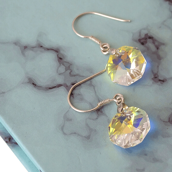 Aros De Plata 925 De Octágonos Cristal Aurora Boreal 3