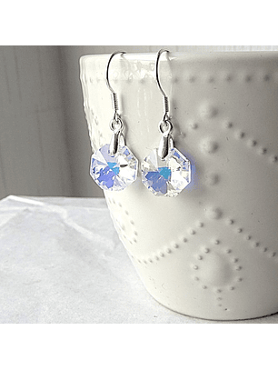 Aros De Plata 925 De Octágonos Cristal Aurora Boreal
