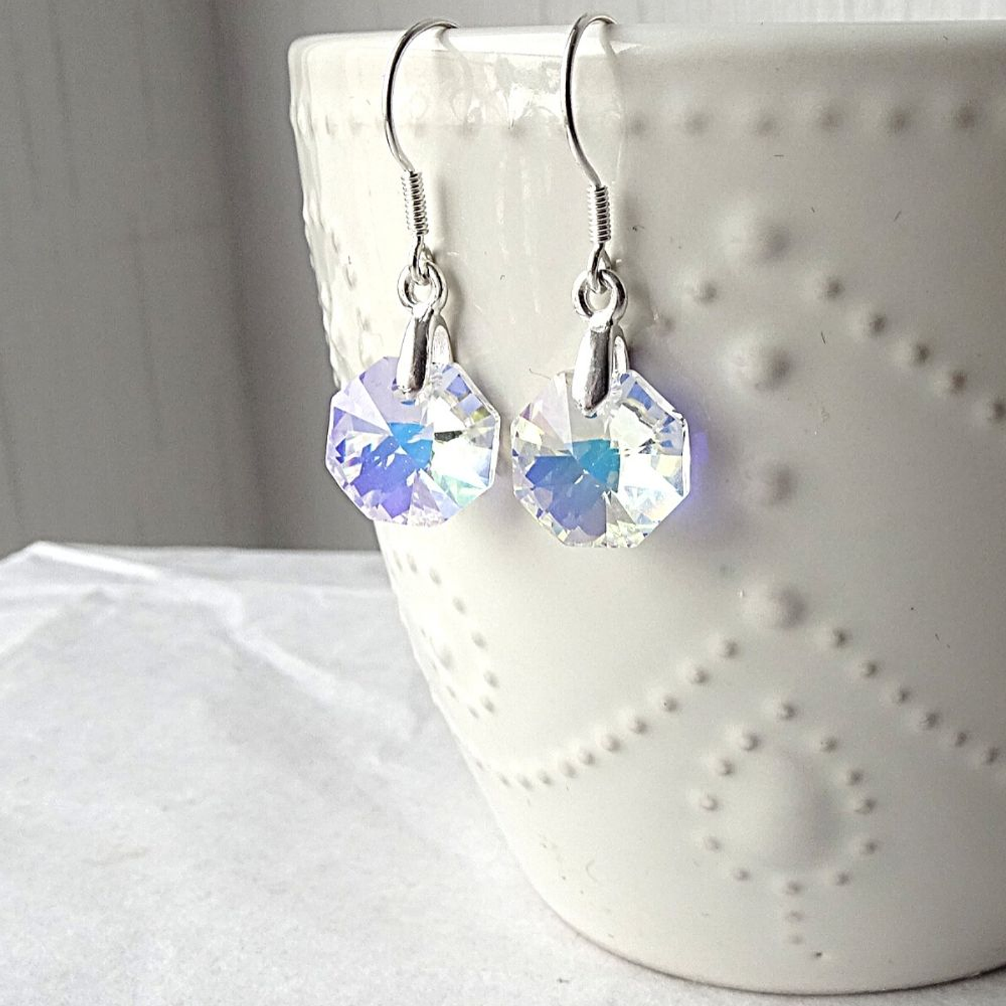 Aros De Plata 925 De Octágonos Cristal Aurora Boreal 2