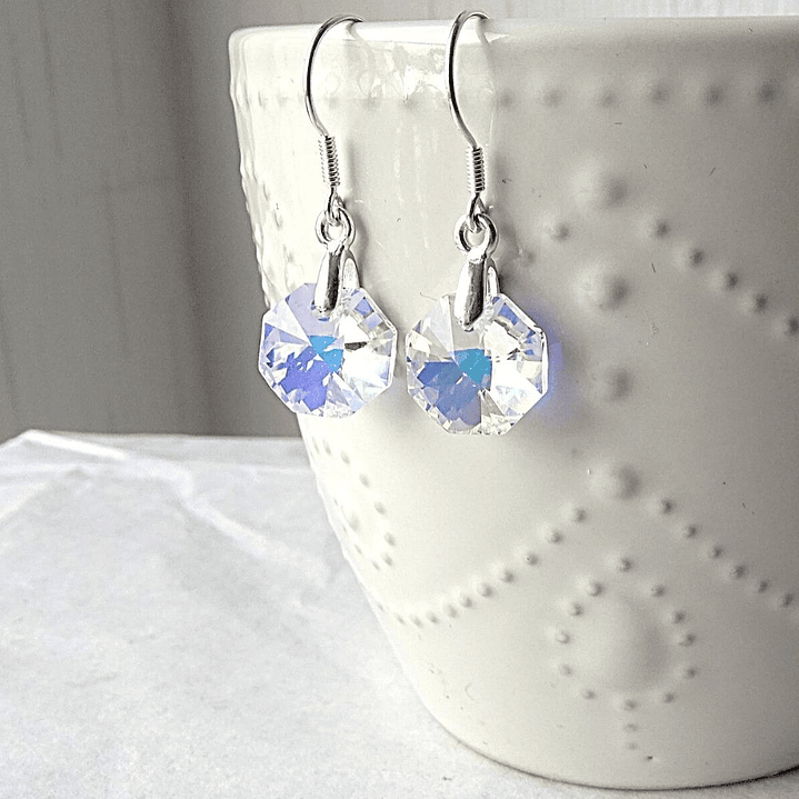 Aros De Plata 925 De Octágonos Cristal Aurora Boreal 2