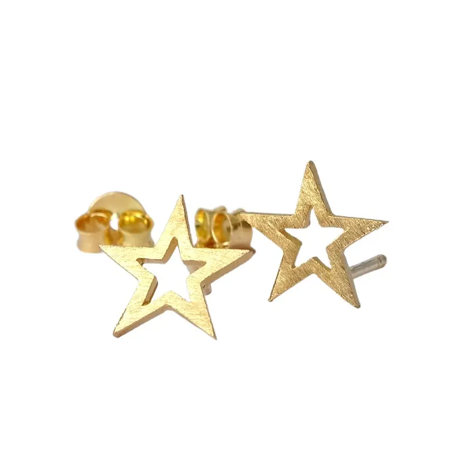 Aritos De Plata con baño de Oro Estrellas Abiertas 1